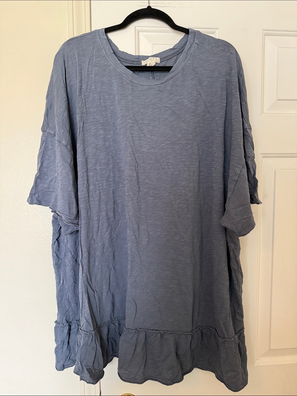 torrid Washed Slate Blue Ruffle-Hem Tunic Top